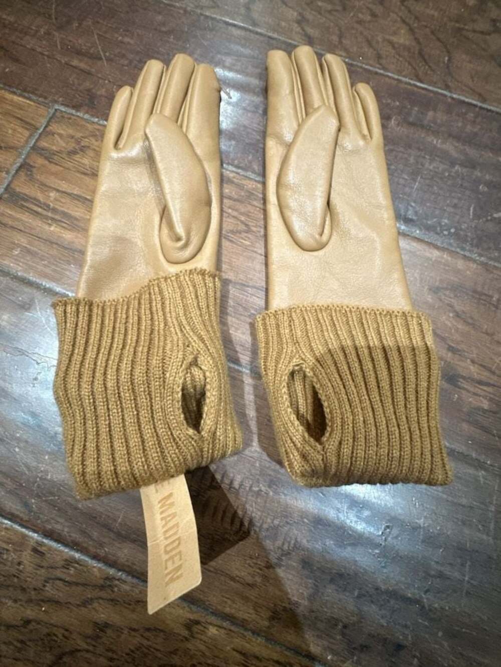 Steve Madden Women's Leather and Ribbed Knit Cuff Convertible Gloves